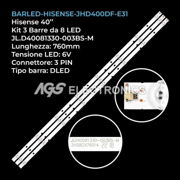 LED-подсветка для телевизоров Hisense 40" — модели JL.D40081330-003BS-M / JL.D40081330-020BS-M (совместима с Hisense 40H3C1, 40H3B, Sharp LC-40LB480U и другими)